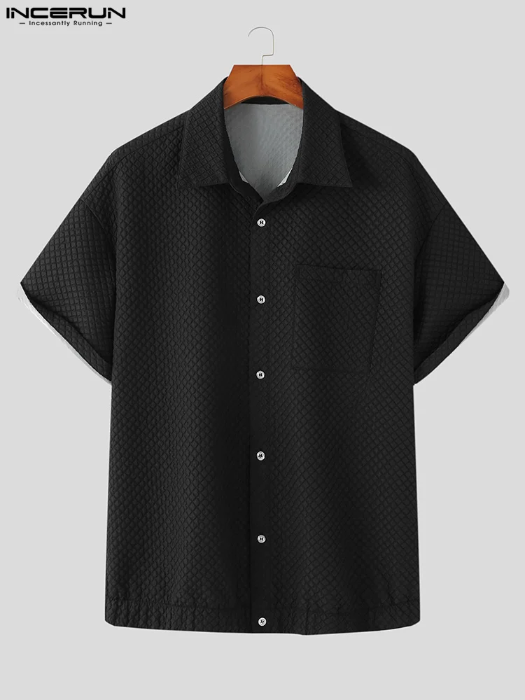 Korean Style New Men's French Seersucker Blouse Casual Streetwear Male Lazy Wind Drape Mid-Sleeve Shirts S-5XL INCERUN Tops 2022