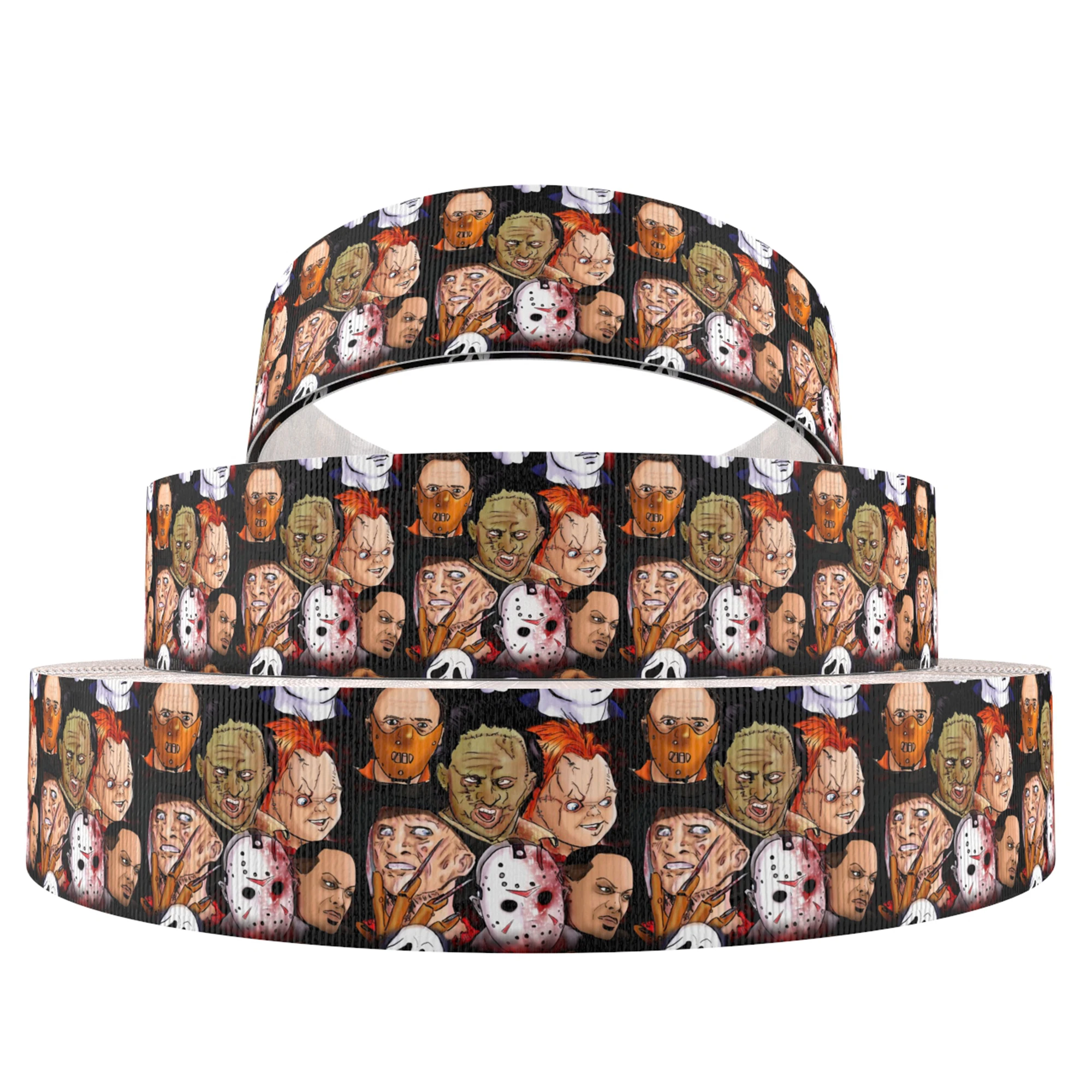 Ленты в рубчик с принтом ужасов на Хэллоуин для украшения свадебной вечеринки 5