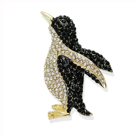 Металлическая брошь пингвин со стразами