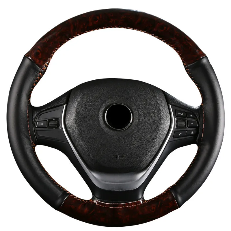 

Universal Leather Steering Wheel Cover Handsewn DIY Soft Anti-Slip Breathable 38CM Color Matching Car Interior Decoration