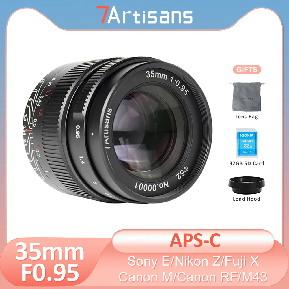 

7artisans 35mm F0.95 Manual Focus Large Aperture Portrait Lens for Canon EF-M Sony E Fuji FX M4/3 Mount EPM1 Nikon Z Canon RF