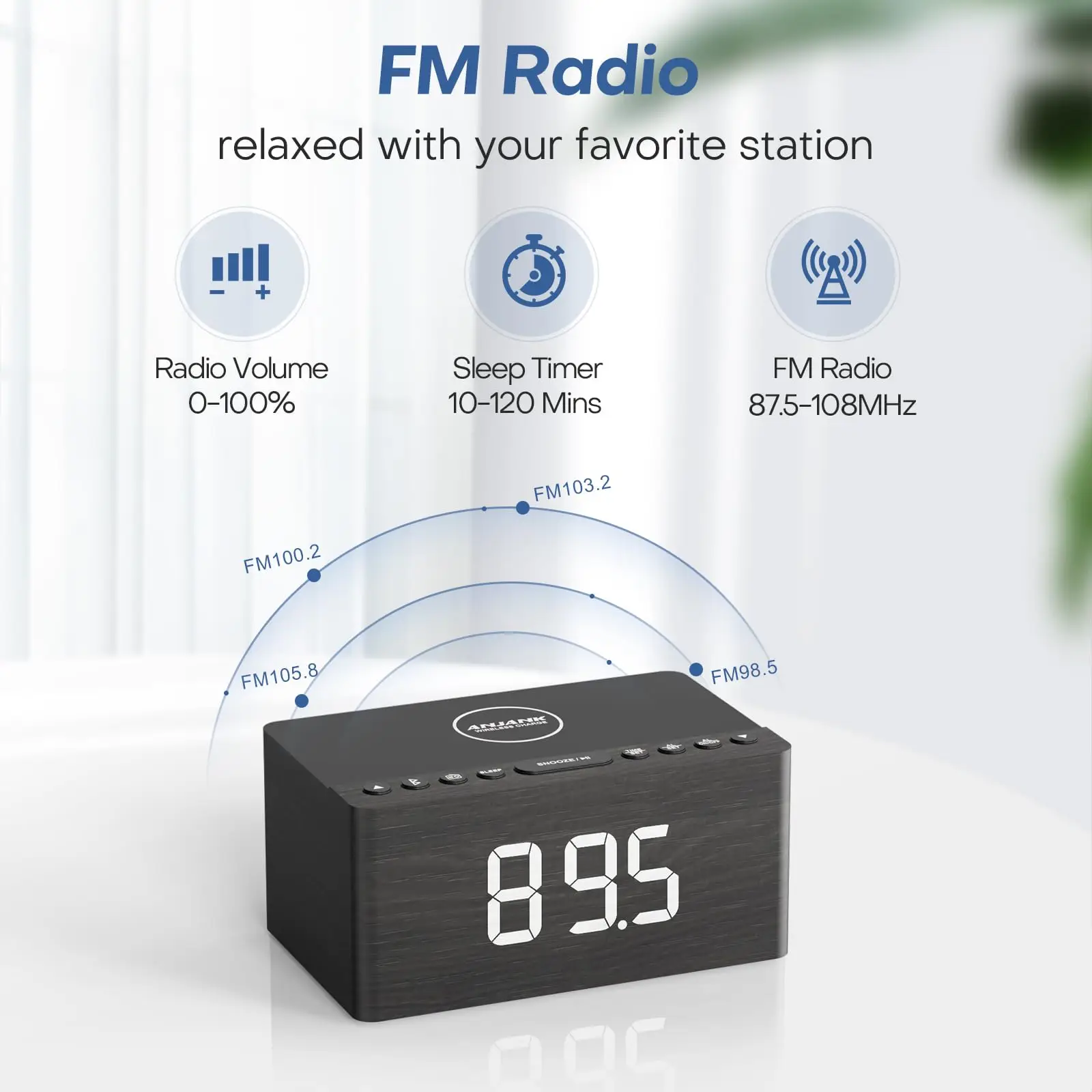 ANJANK деревянный Bluetooth-динамик-будильник с FM-радио