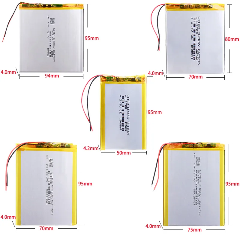 Литий-полимерные аккумуляторы 3.7V: 407595 5500мАч, 409495 5000мАч, 425095 2500мАч, 407080 2500мАч, 407095 5000мАч (art.: 3920dbfb2ffda) - 3920dbfb2ffda