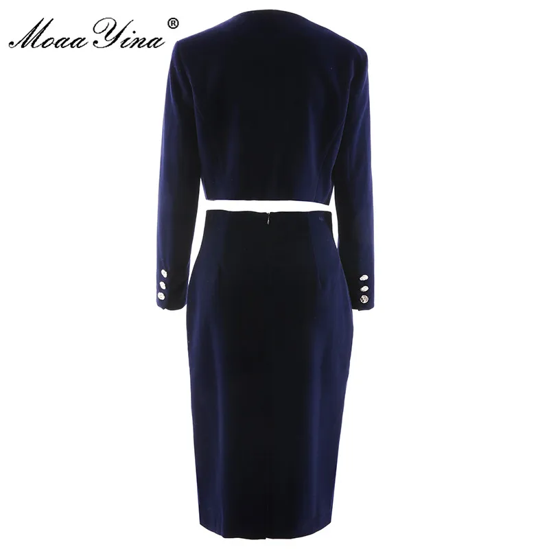 Женский офисный костюм MoaaYina черная бархатная юбка с длинным рукавом топ +