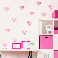 pink heart shaped wall sticker watercolor gradient wallpaper bedroom office house wall decor wardrobe fridge diy room decoration