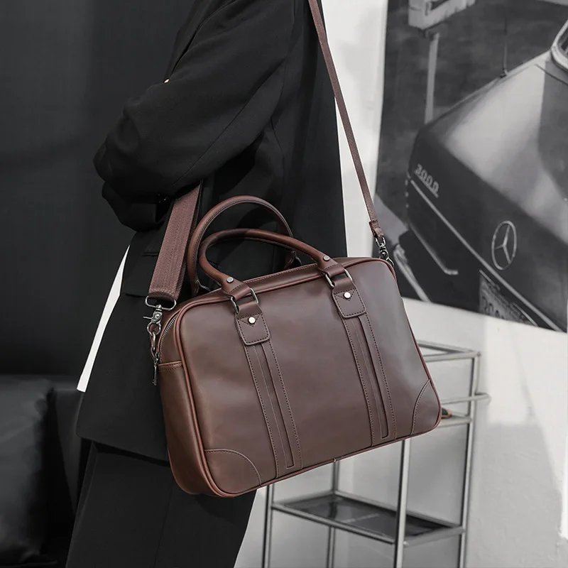 Vintage Large Capacity Briefcases Men Luxury PU Leather Handbag Document Business Male Crossbody Shoulder Bag Office Laptop Bag