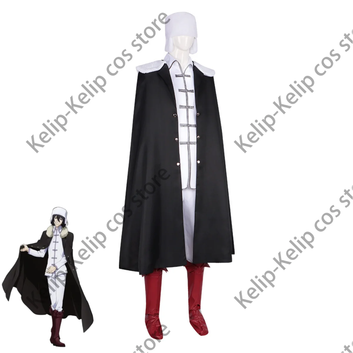 Индивидуальный аниме Бунго Бродячие собаки Федор Косплей Костюм Черный меховой