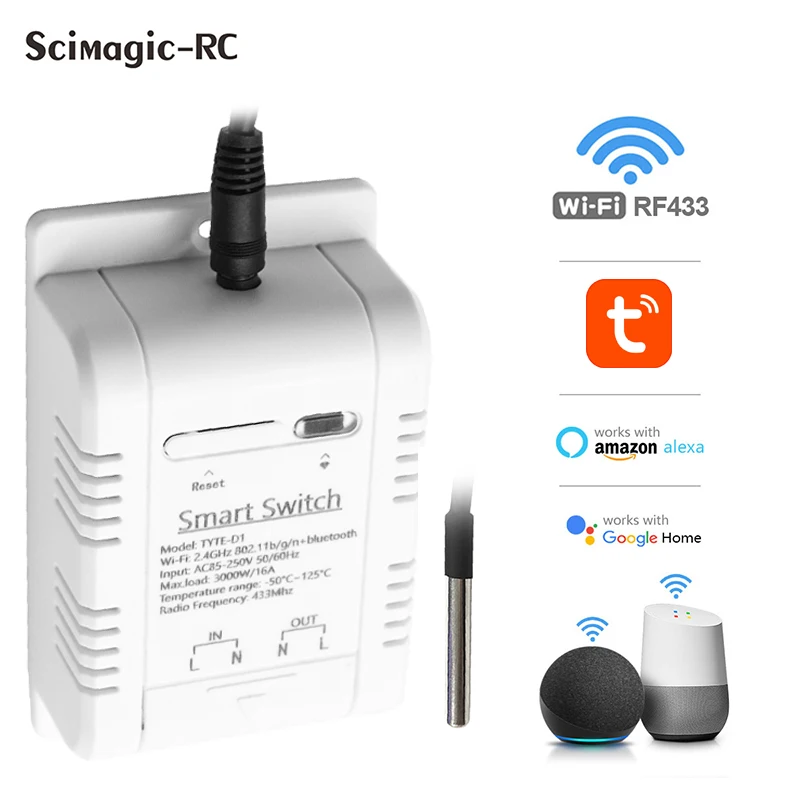 

2023 Новинка. Умный переключатель контроля температуры Tuya 3000W/16A Wifi Smart Life App Timer Voice Control Работает с Alexa Google Home