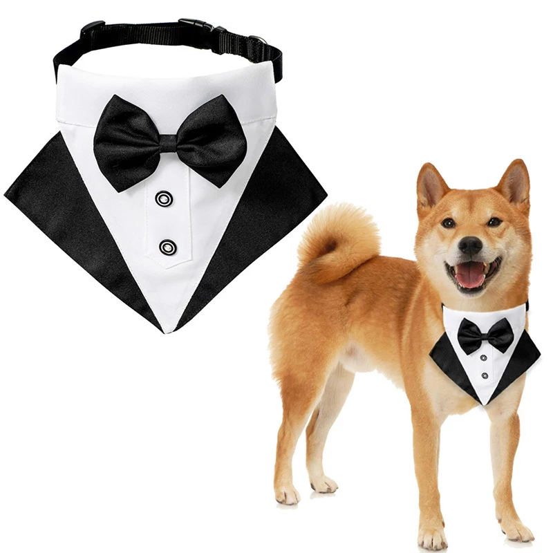 

Dog Tuxedo Bandana Collar Pet Wedding Bow Tie Scarf Adjustable Dog Neckerchief Bowtie Collar Black Pet Formal Costume For Puppy