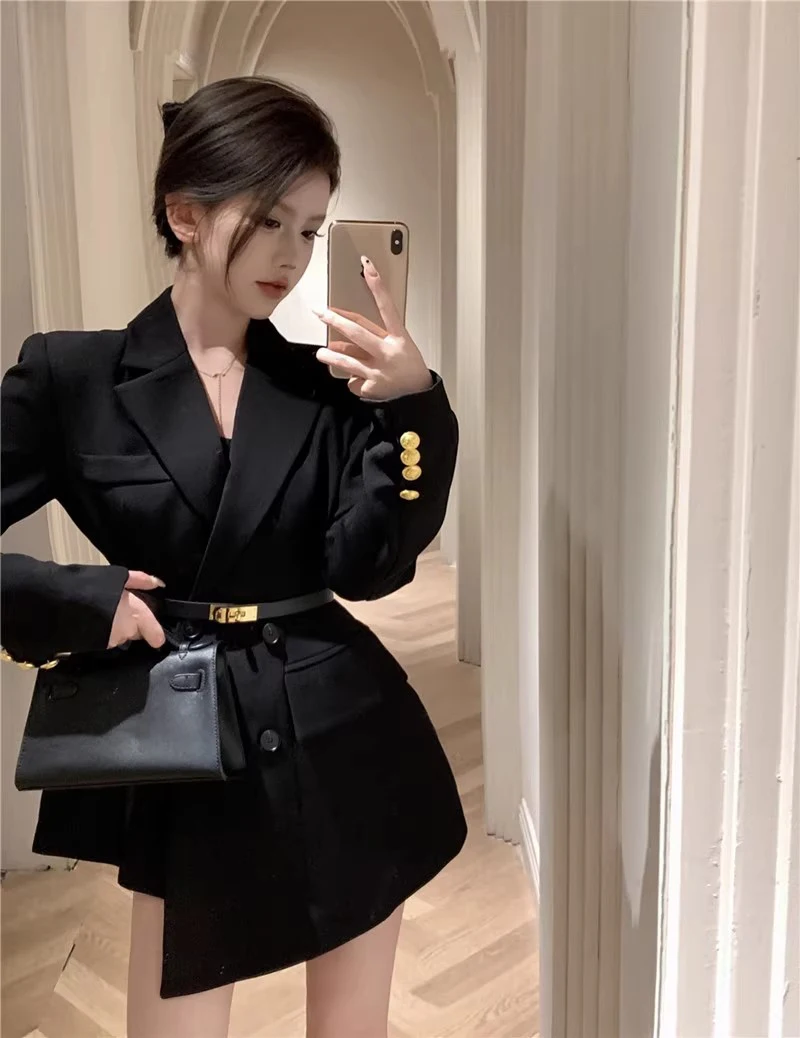 

Черный блейзер UNXX в стиле ретро для женщин, осень 2023, новый офисный женский стиль с асимметричной талией, элегантный костюм, куртка для женщин, женский топ, пальто для девочек
