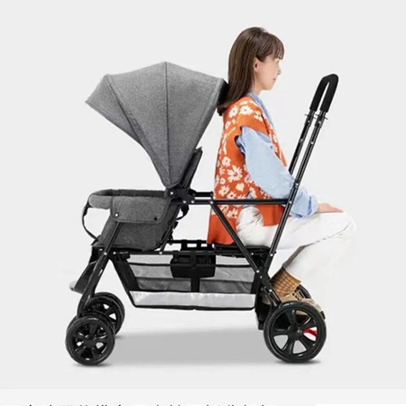 Twin baby strollers front and back trolleys large and small treasure double car two strollers can sit and lie down