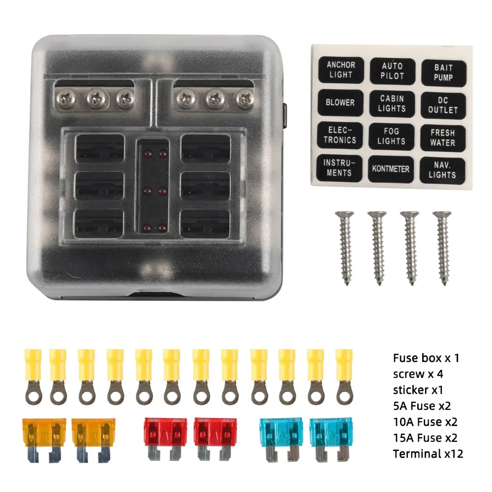 

6 Ways /12 Ways Blade Fuse Box Plastic Cover Blade For Car 12V 32V Fuse Box Holder With LED Indicator Light For Auto Car Marine