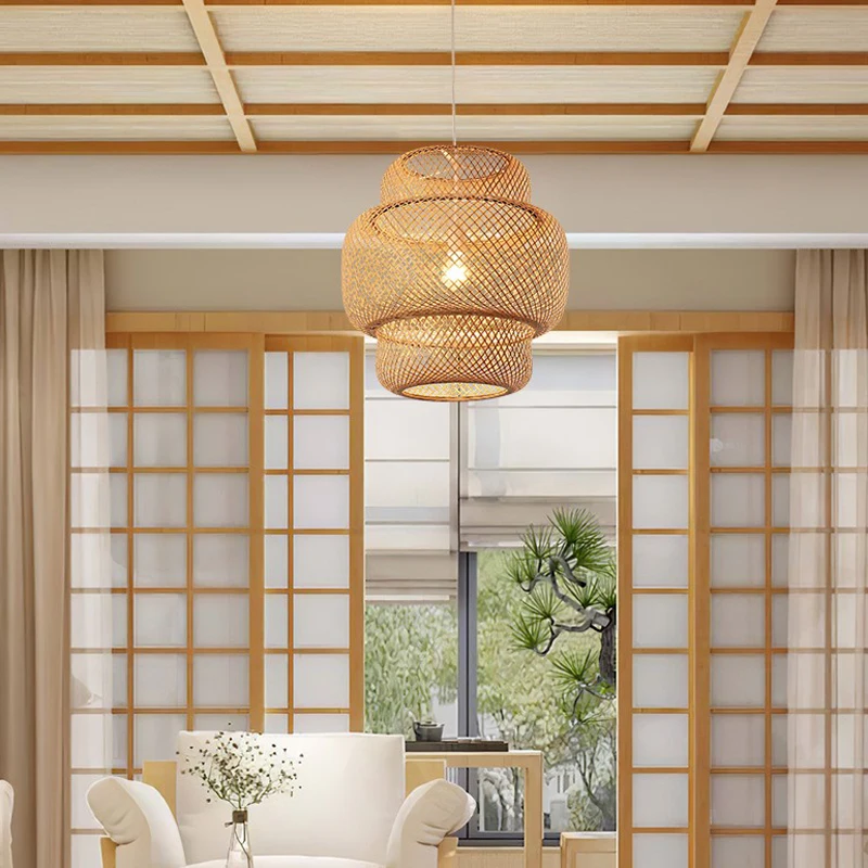 Nordic creative Japanese bamboo ceiling chandelier new Chinese restaurant living room bedroom homestay loft duplex chandelier