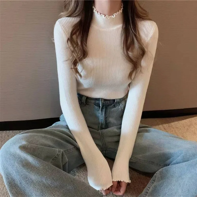 

Half High Collar Sweater Women Slim Fit Long Sleeve Pullovers Y2k Korean Fashion Knitwears Vintage Ladies Sweater свитер женский