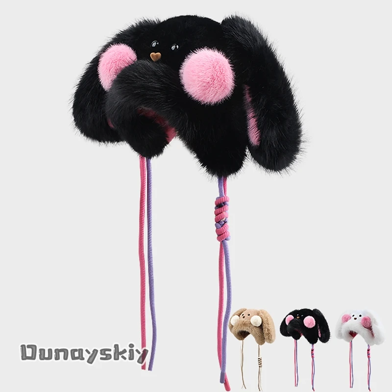 Фото KAWAII пушистые румяна кролик костюмы для косплея плюшевая шляпа реквизит {BankaiMode}54-58 см шляпа окружность теплая шапка для защиты ушей №2