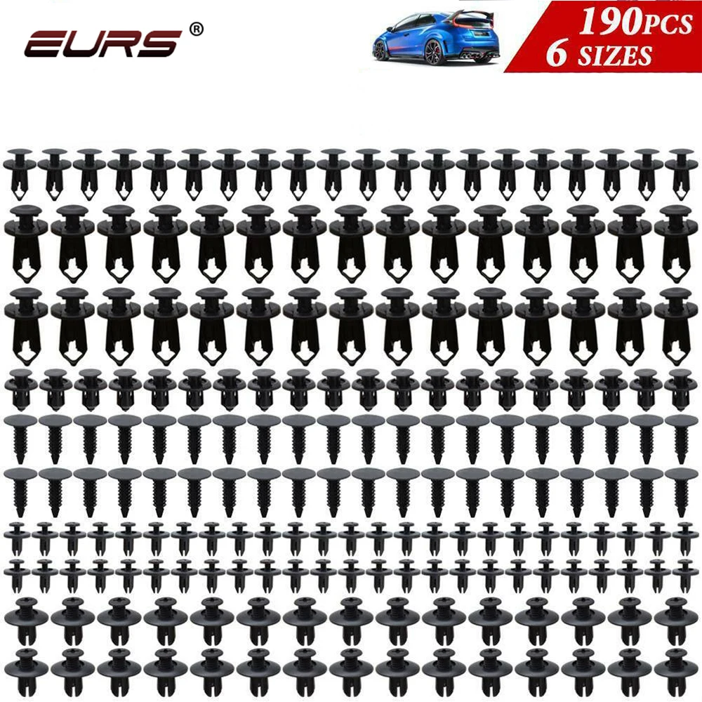 

6 Size 190Pcs Auto Fastener Clips Vehicle Retainer Rivet Door Panel Fender Liner Bumper Plastic Mixed for All Car Accessories