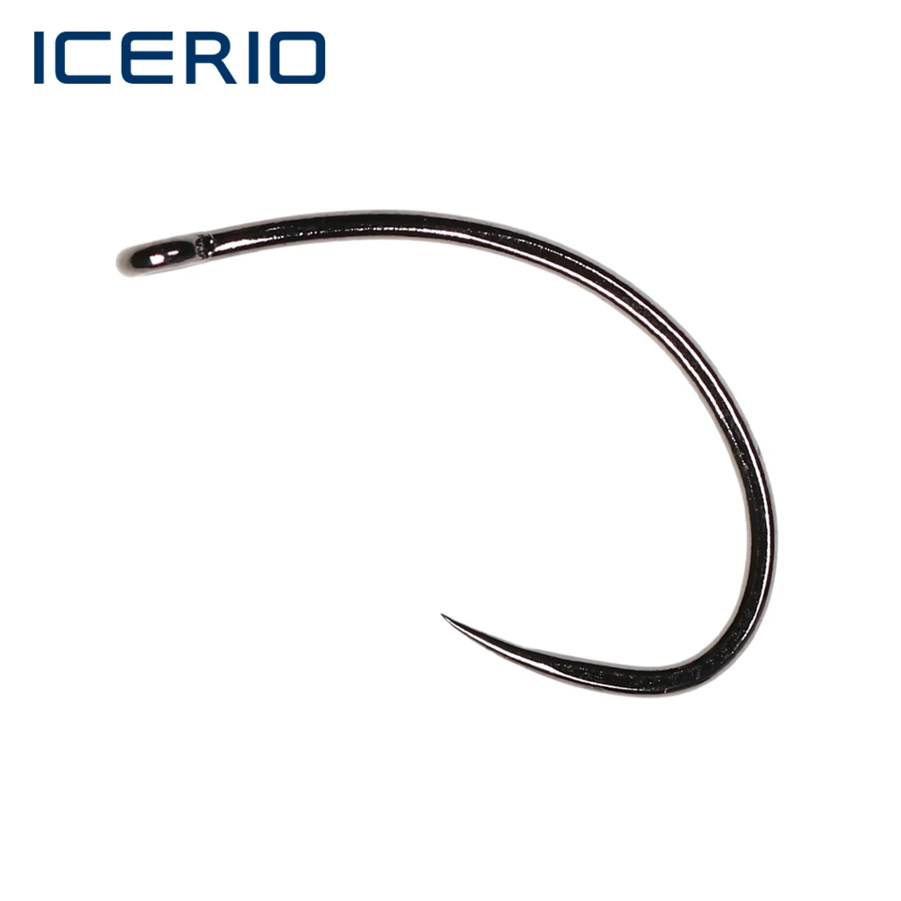 ICERIO 100PCS Black-nickel Barbless Straight-eye 2X gap Forged Curved Nymphs Stonefly Klinkhammer Dry Fly Tying Hooks