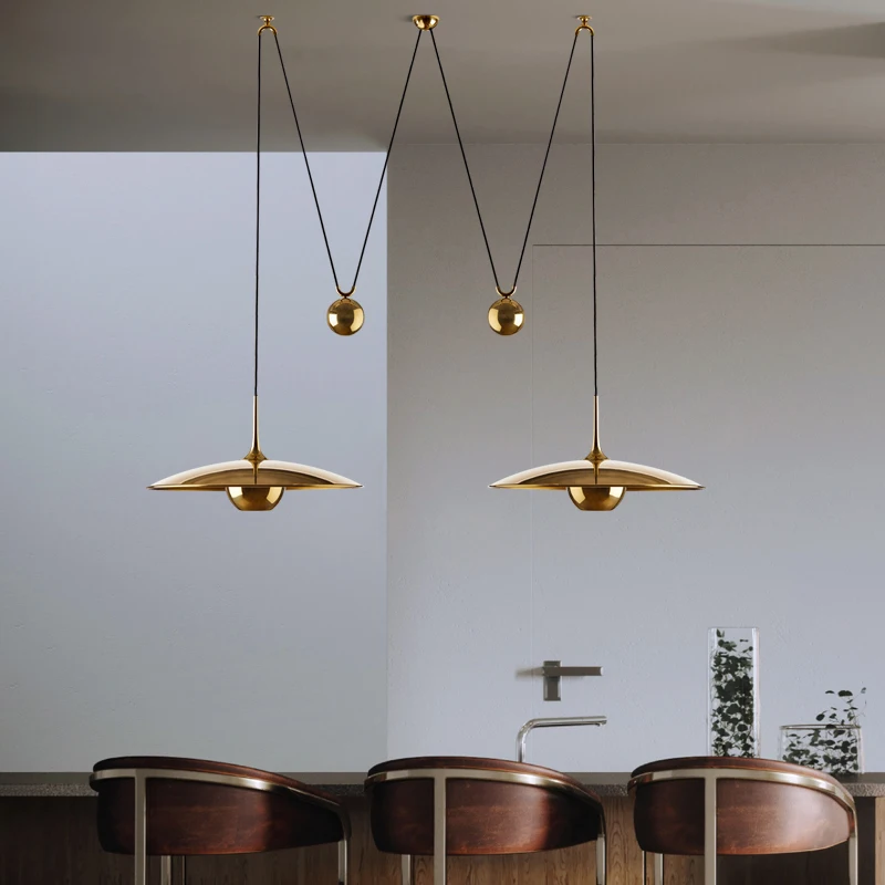 Kobuc Nordic Designer Pendant Light Height Adjustable UFO Restaurant Personality Pendant Lamps Chrome/Bronze for Bar Kitchen