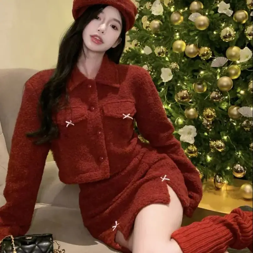 Двухсекционный маленький красный свитер в ароматном стиле высококачественная