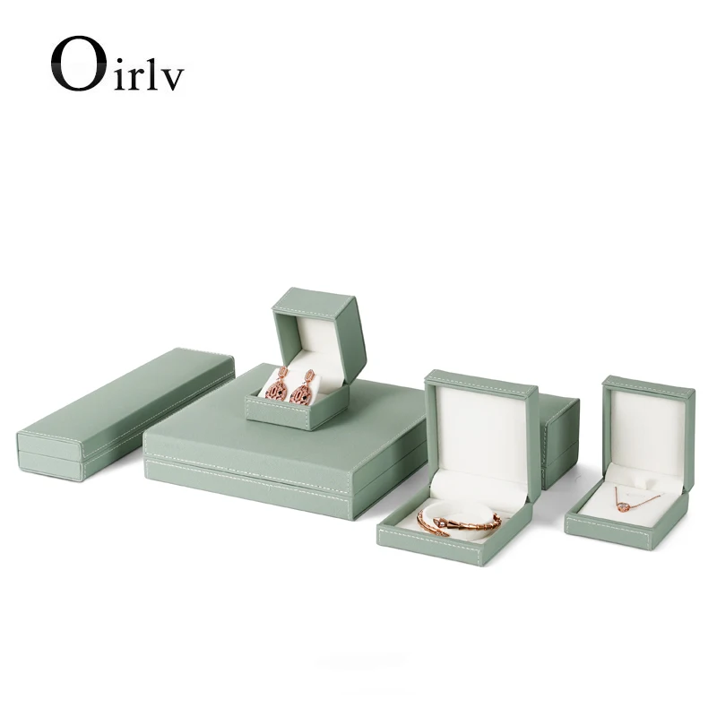 Oirlv Jewelry Box Black Green With Line PU Leather Jewelry Box Wholesale Wedding Gift Earrings Jewelry Box Ring Boxes For Gifts