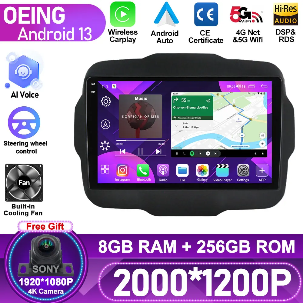 

Wireless auto Android CarPlay For Jeep Renegade 2016 2017 2018 2019 2020 Car Radio Video Multimedia Player WIFI Navigation 4G BT