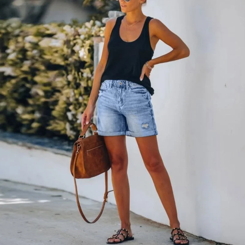 2023 Summer Plus Size Denim Shorts Women Clothing Casual Loose Elastic High Waist Wide Leg Straight Short Jeans Streetwear