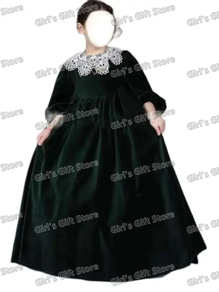 Бархатная Вышивка Кружева Шея пышные воздушные шары рукав 3/4 цветочные платья