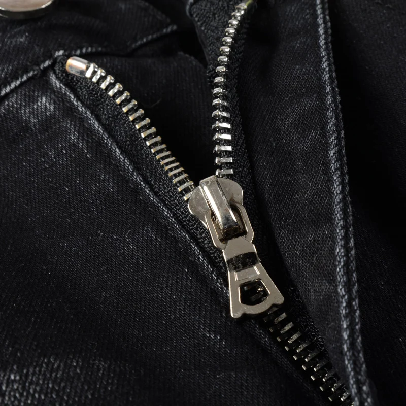 High Street Fashion Men Jeans Black Gray Elastic Slim Fit Ripped Jeans Homme Printed Designer Brand Hip Hop Denim Punk Pants Men