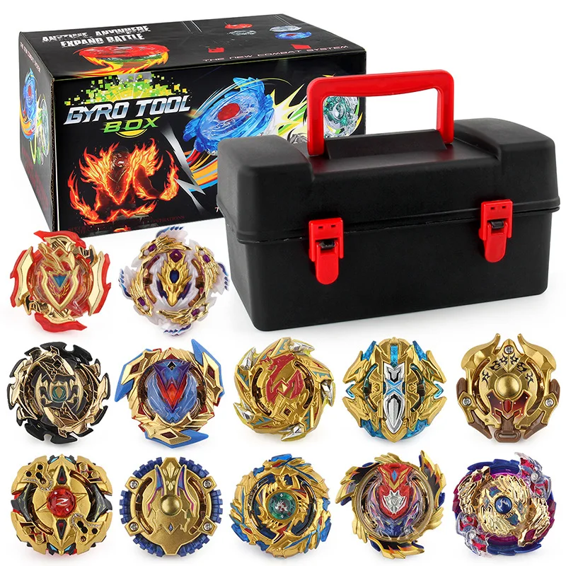 

Beyblades Burst детские игрушки набор металлического сплава 12 шт. Золотой гироскоп с двусторонней пусковой установкой в коробке для хранения пода...