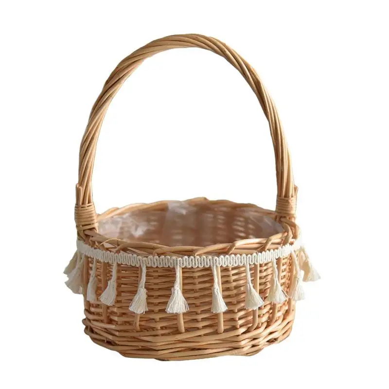 

Hangings Woven Storage Basket Wicker Basket With Handle Decorative Handmade Woven Basket For Fruit Plant Flower Desktop Door
