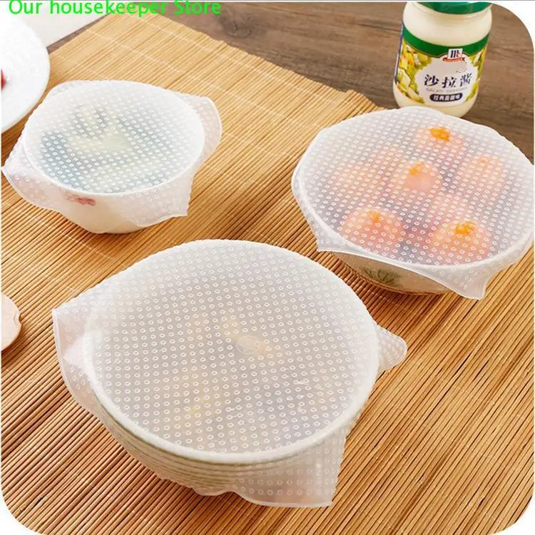

2PCS food grade Keeping Food Fresh Wrap Reusable high stretch Silicone Food Wraps Seal Vacuum Cover Stretch Lid