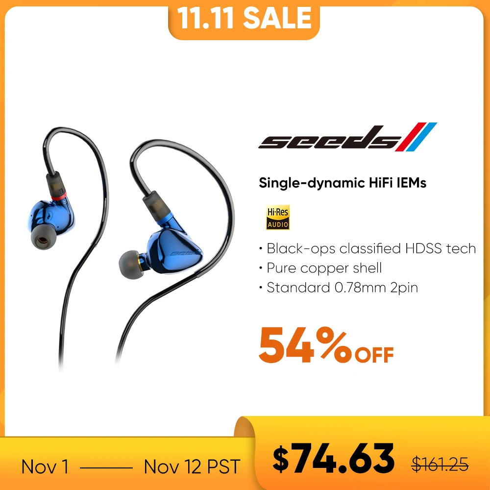 Tanie HiBy Seeds II Słuchawki Stereofoniczne HIFI IEM Pojedynczy Dynamiczny Sterownik Hi-res HDSS Z 3.5mm Terminalem 0.78mm 2pins Odłączany Kabel