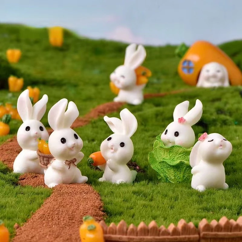 

Rabbit Figurine Miniatures Resin Kawaii Ornaments Crafts Cute Animal Statue Mini Rabbit Living Room Decoration Home Accessories