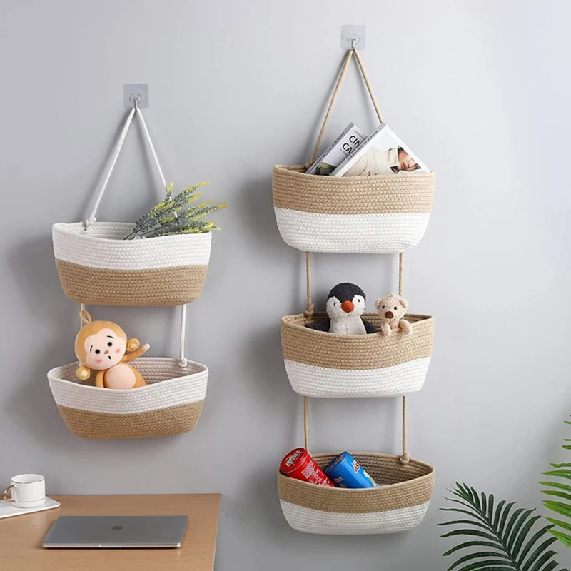 

3-layer Hanging Basket Wear-resistant Woven Large Capacity Hanging Fruit Basket Baskets for Organizing Storage Baskets