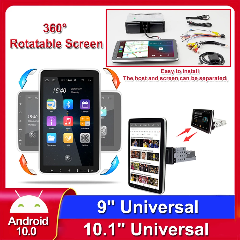 

Universal Android 10 Car Radio Multimedia Player 9/10.1 Inch Rotating Screen GPS WiFi/3G/4G For Toyota Honda Nissan Hyundai Kia