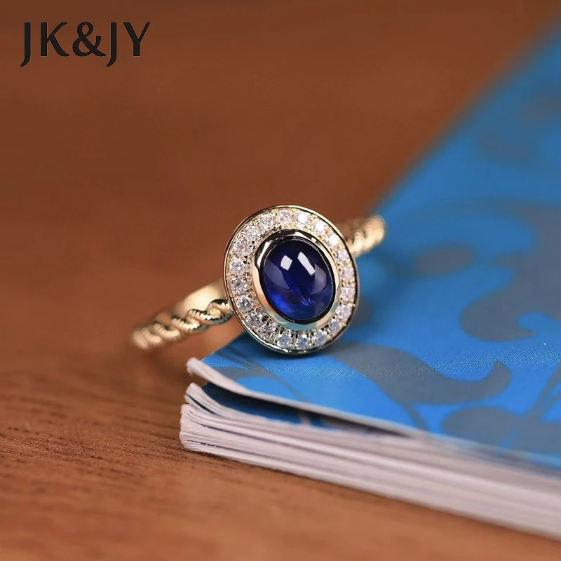 

JK&JY 100% 18K Yellow Gold Natural Royal Sapphire Ring Oval Spiral Design Fashion Party Fine Jewelry Wholesale