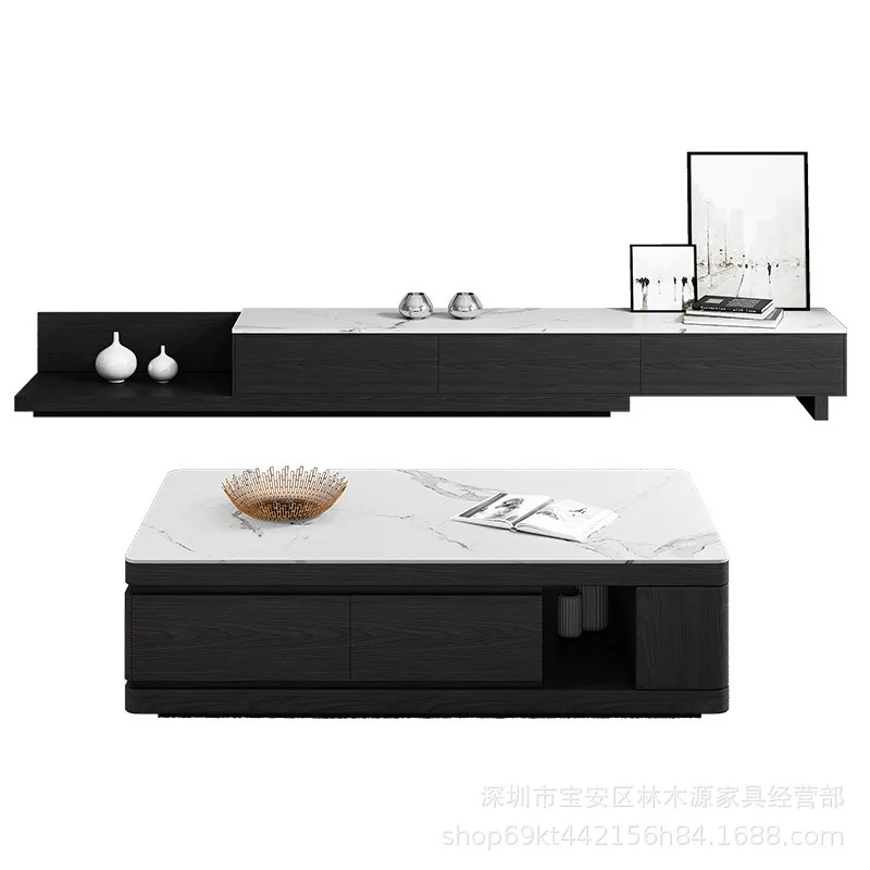 

Rock plate tea table TV cabinet combination Italian minimalist living room multi-functional telescopic TV floor cabinet
