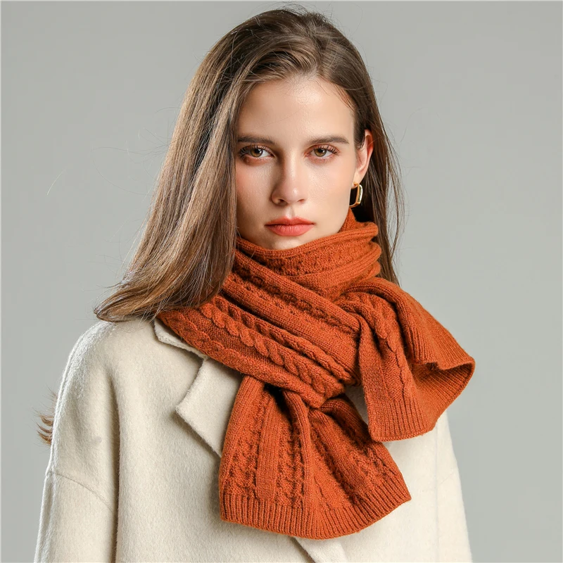 

Warm Knitted Scarf Women Winter Solid Braid Long Skinny Anual Thick Woolen Yarn Shawls and Wraps Bufanda Scarves Foulard 2022