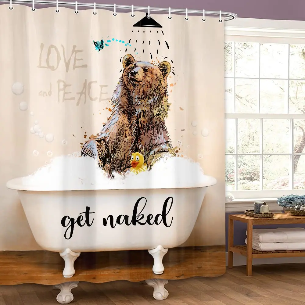 

Bear Head Shower Curtain Cartoon Animals Lovely Brown Striped Stars Girls Children Nursery Modern Bathroom Decor Sets Teddy Bear