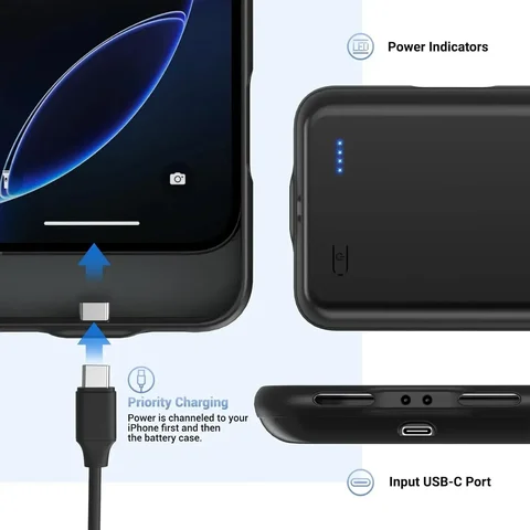 Для iPhone 16 Pro Max/16 Pro/16E/16 Plus умный чехол для зарядного устройства аккумулятор Power Bank внешняя крышка для зарядки bateria