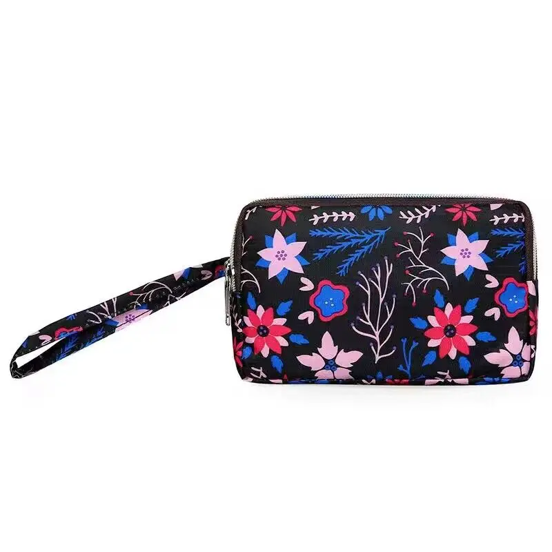 Women Long Purse Hand Bag Large Cell Phone Fabric Printing Three Zipper | Coin Purses