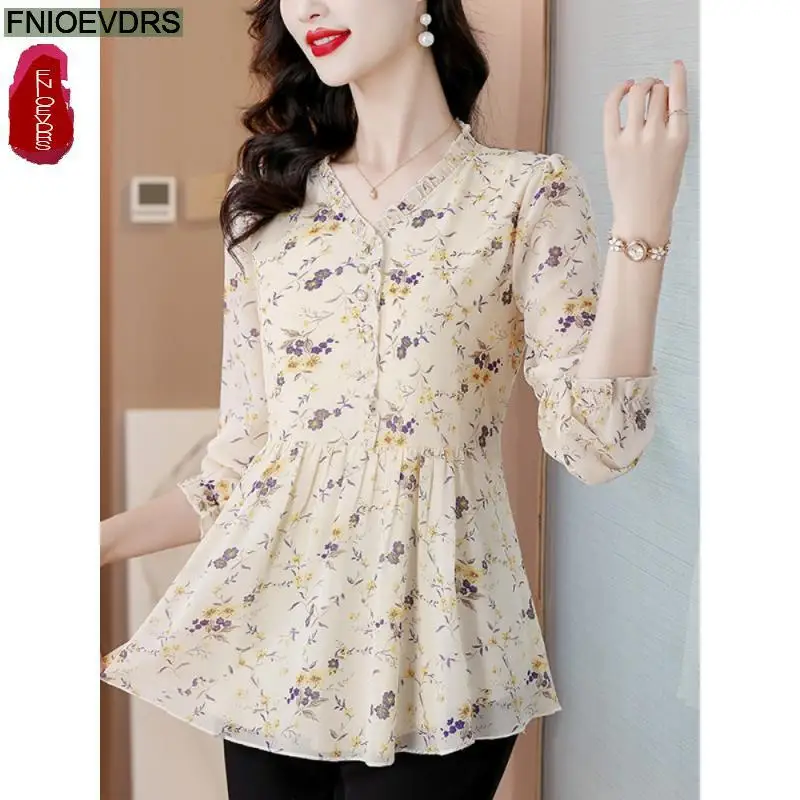 Женская винтажная туника на пуговицах фиолетовая блузка с длинным рукавом и