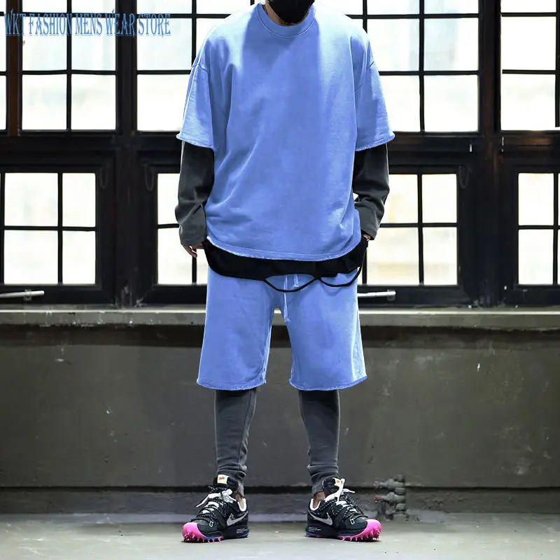 Men's Sets Summer Suit Solid Crew Neck T-shirt Short Sleeves Shorts Loose Leisure Daily Mens Pants Casual Men Clothing