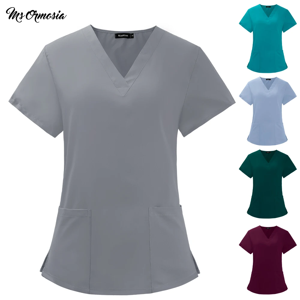 Футболка женская с коротким рукавом V-образным вырезом и карманами летняя |