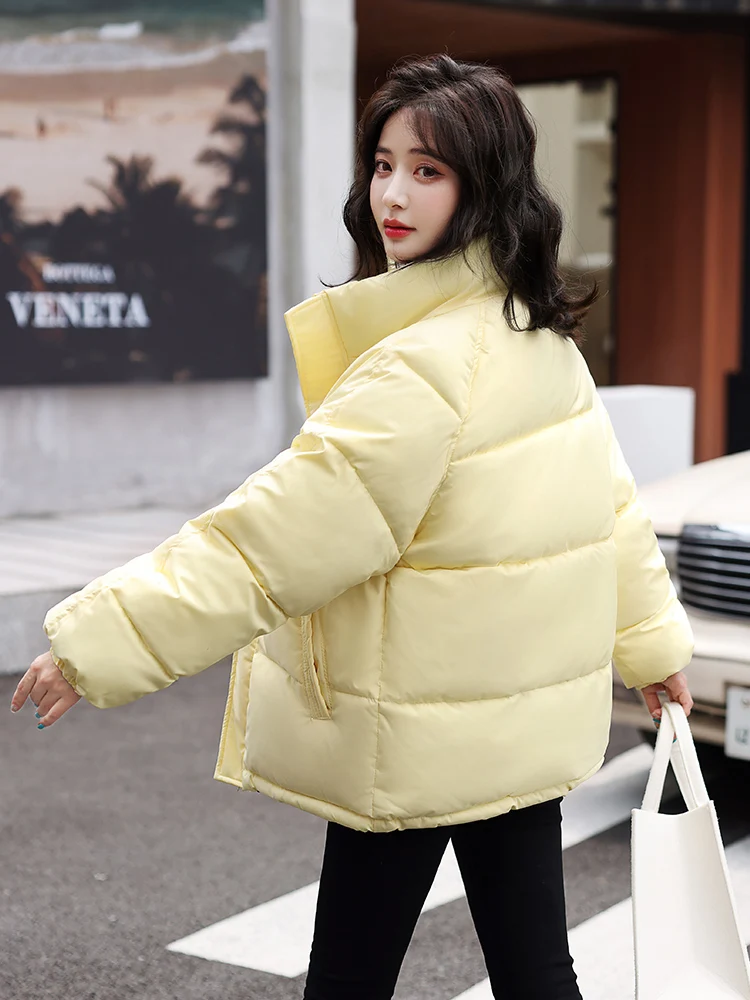 Women Korean Style Puffer Winter Parka For Women Stand Collar Solid White Black Female Warm Thicken Coat Jacket High Quality