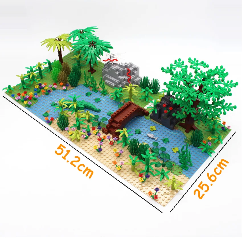 

Building Blocks Assemble DIY Toys Gift MOC RainForest Jungle Wild Animals Bush Flower Tree Plants Baseplate Construction Bricks