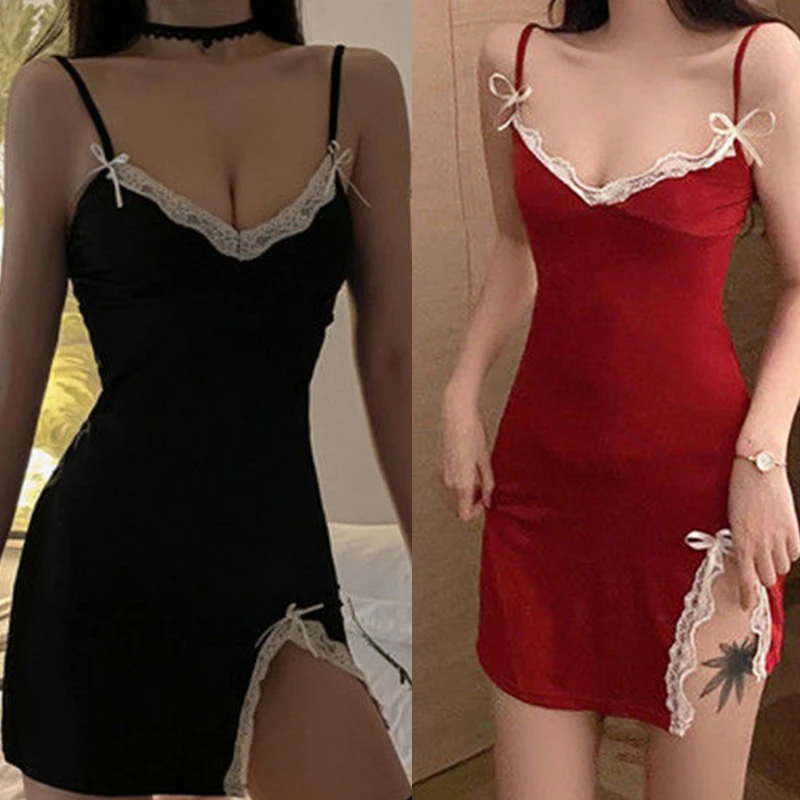 

Ночная рубашка, мини-платье, домашняя одежда, атласное кружевное платье с V-образным вырезом, женское шелковое сексуальное ночное платье без рукавов