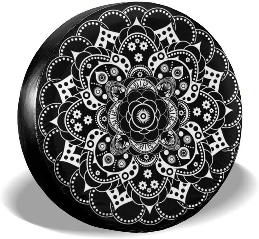 

KiuLoam Tribal Ethnic Floral Mandala Pattern Spare Tire Cover Polyester Universal Sunscreen Waterproof Wheel Covers for Jeep Tra