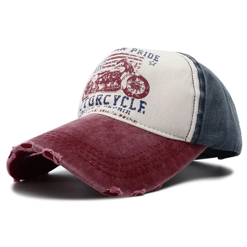 

2023 New Hip Hop Motorcycle Print Baseball Cap 5 Panel Snapback Hat Gorro Masculino Vintage Demin Dad Hats for Women Men Gorras
