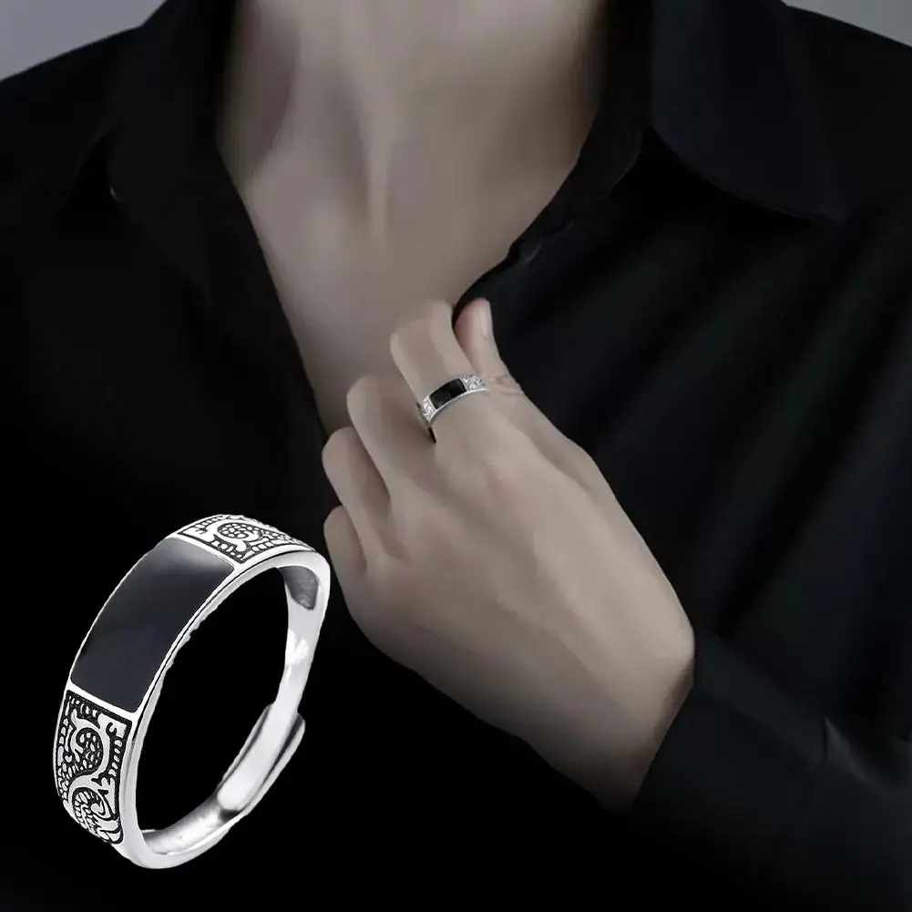 2024 Модные мужские ювелирные изделия черный прямоугольник ретро узор дракона